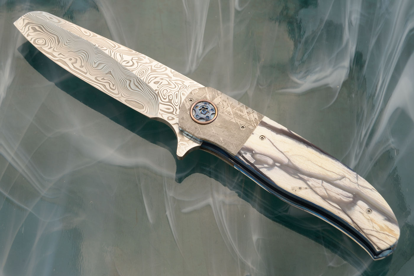 LL-HH Flipper with Damascus, Mammoth Ivory, and Meteorite (Ceramic IKBS)