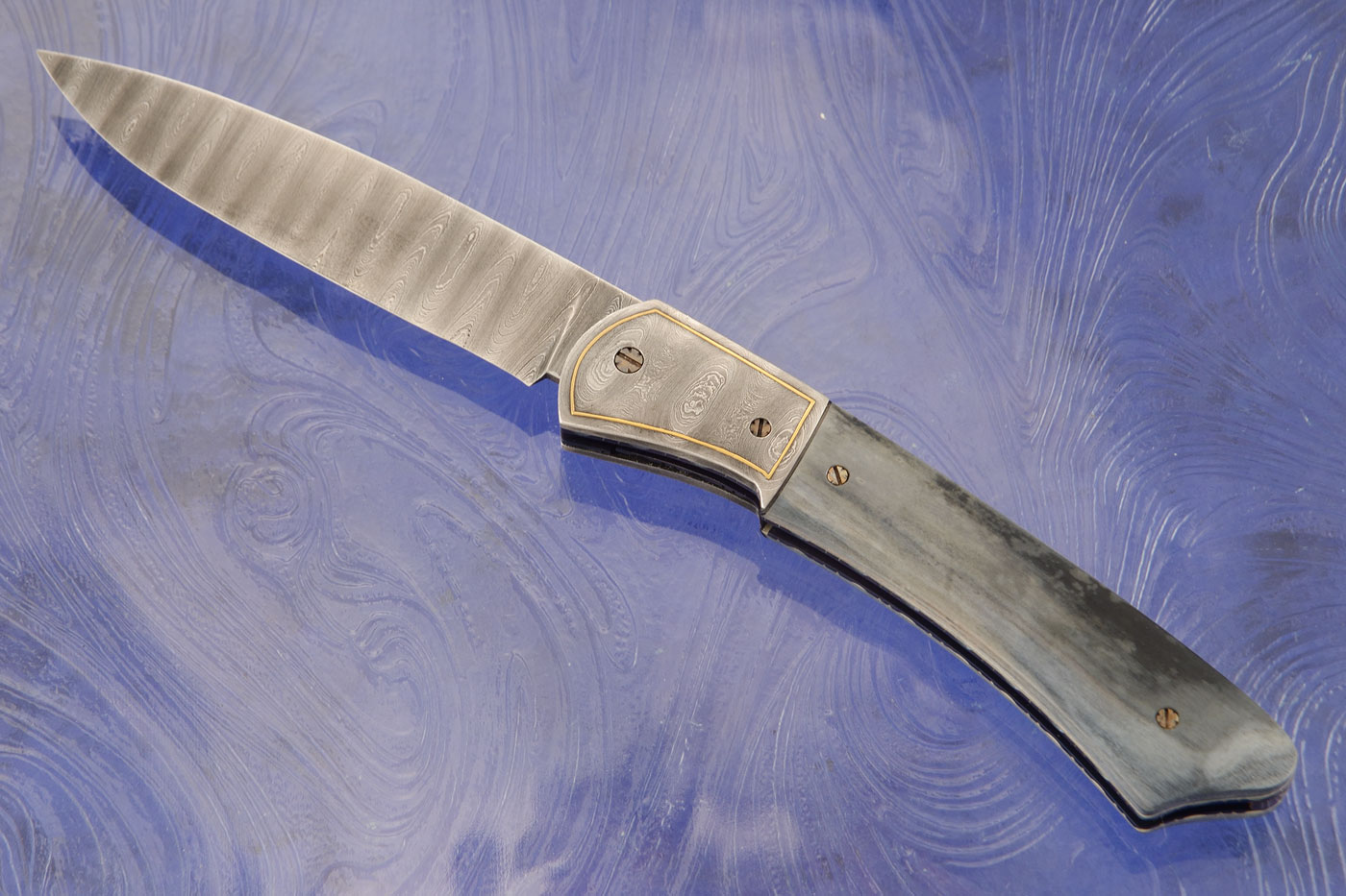 Damascus Front Flipper with Blue Mammoth Ivory