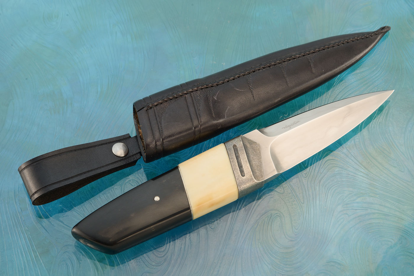 Honyaki Boot Dagger with Buffalo Horn, Walrus Ivory, and Sterling Silver