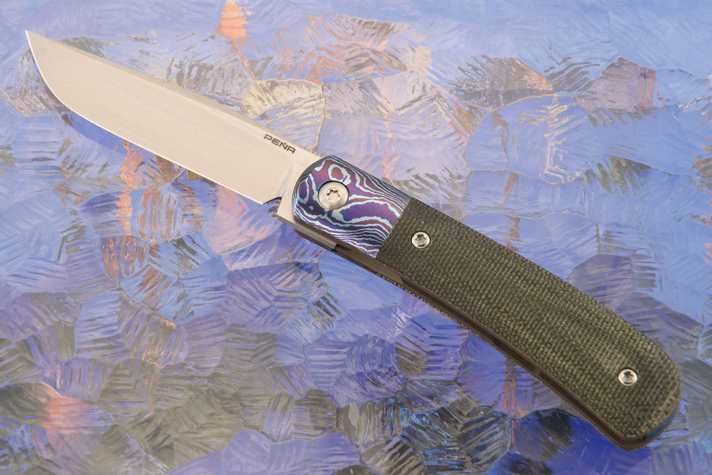 Trapper Front Flipper with Timascus and Green Micarta - CPM-154