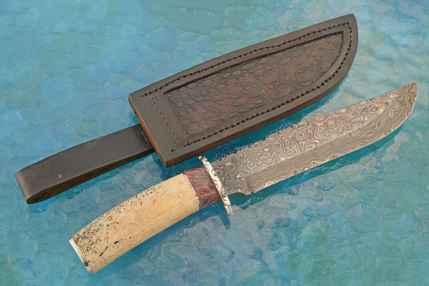 Damascus Bowie with Oosic and Maple Burl