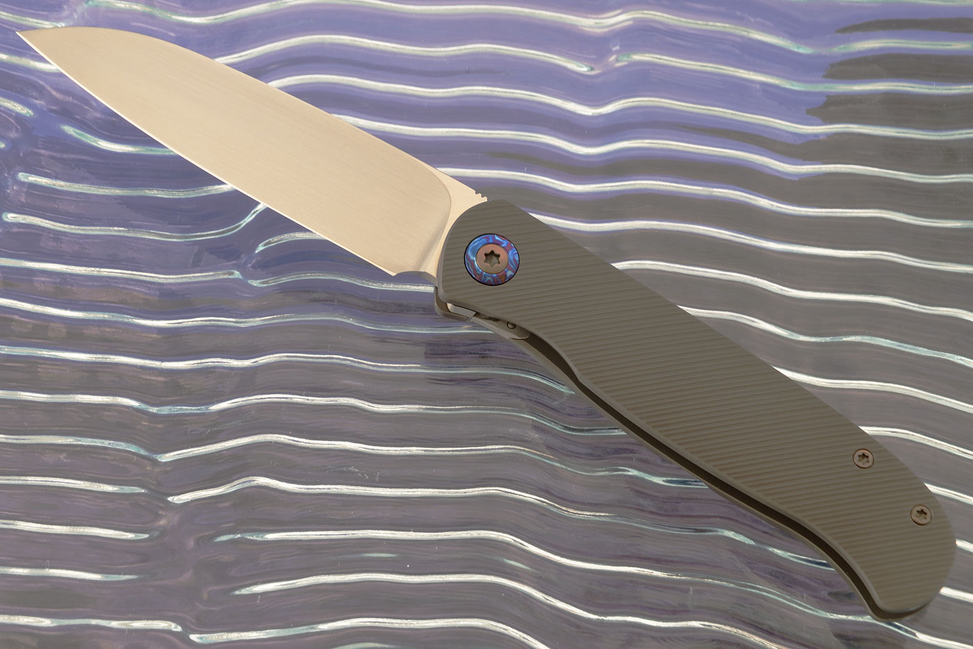 Atlas CFL Framelock Front Flipper with Dark Titanium and Timascus - Satin Finish, Sheepsfoot - Elmax