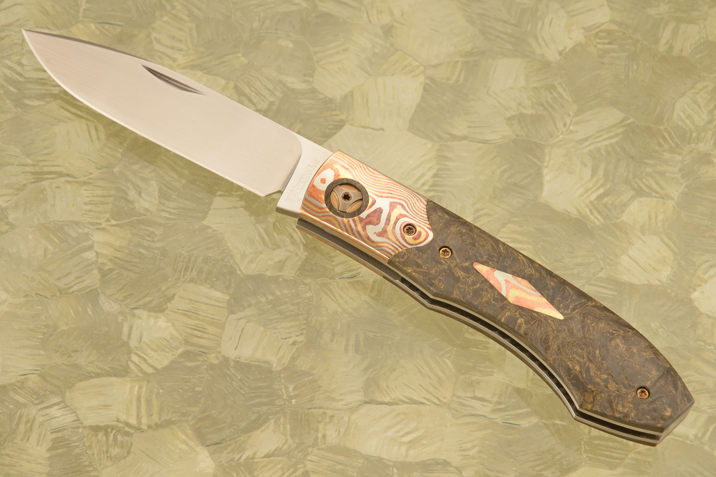 Legend Slipjoint with Mokume and Gold Dark Matter FatCarbon - M390