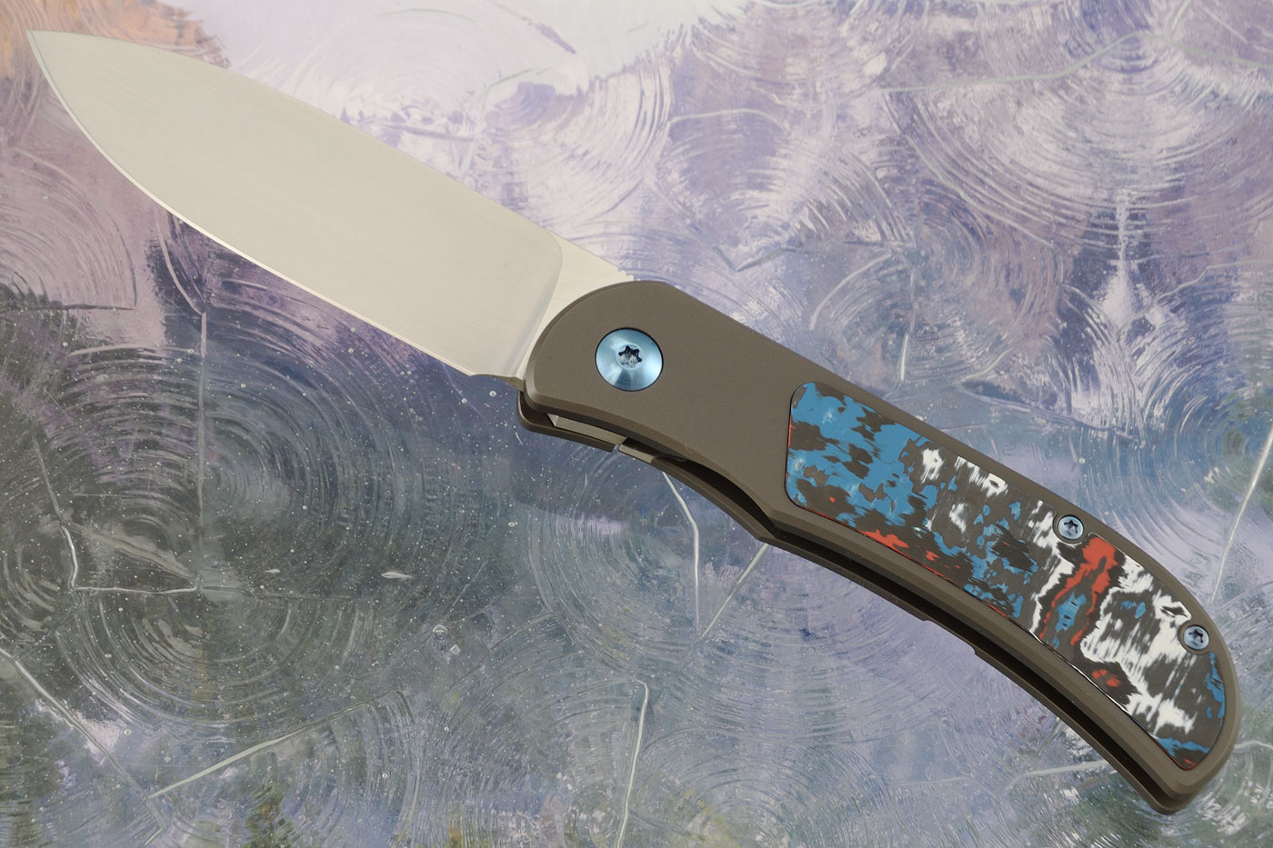 LEXK SFL Framelock Front Flipper with Nebula FatCarbon Inlay - Satin Finish, Drop Point - Elmax