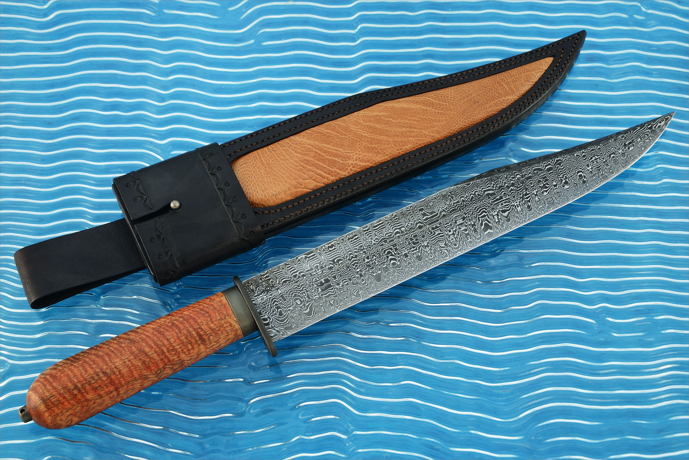 Damascus Clip Point Bowie with Curly Mango