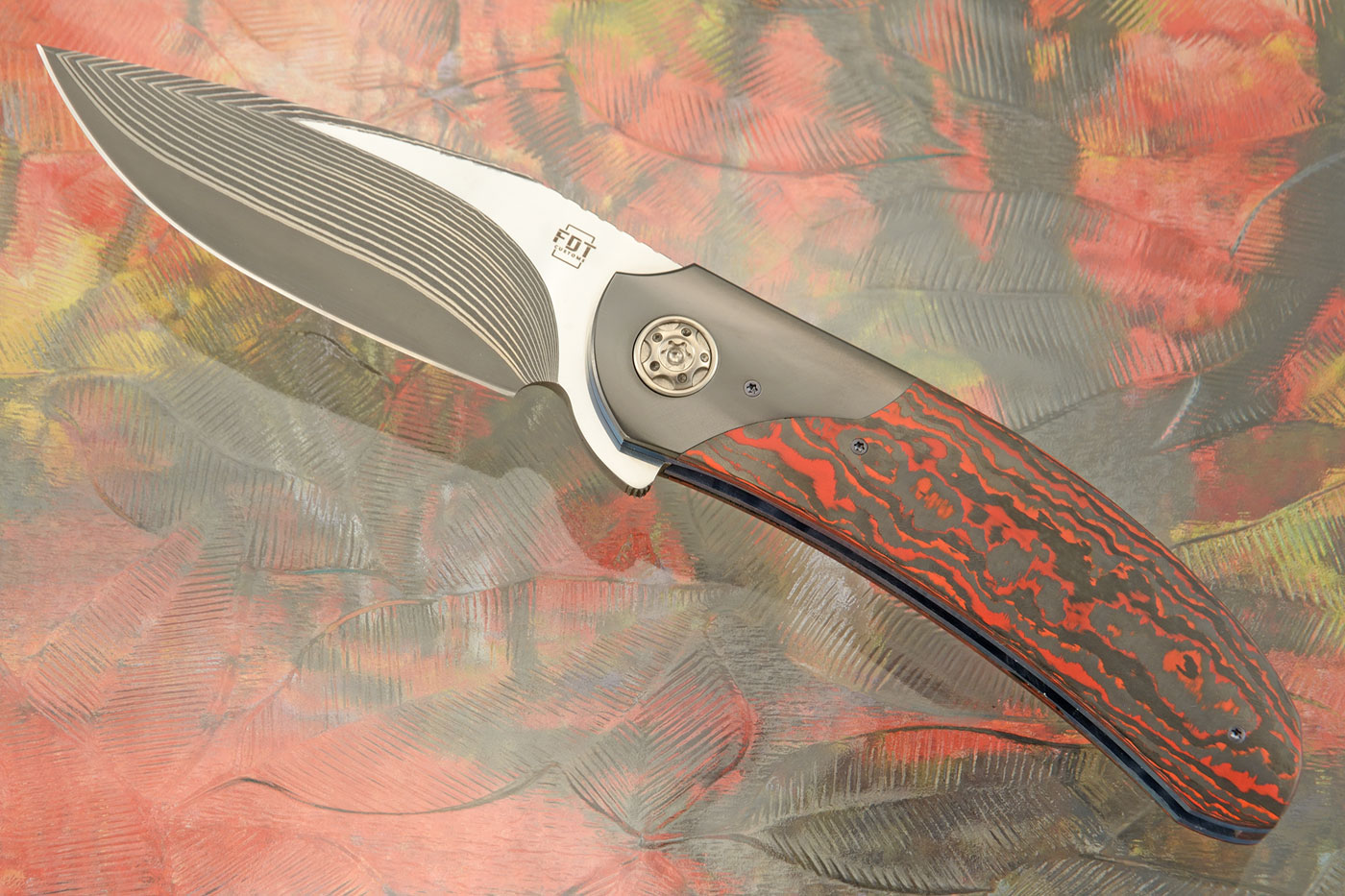 TF-4 Flipper with Lava Flow FatCarbon and Zirconium (Ceramic IKBS) - SG2 San Mai Damascus