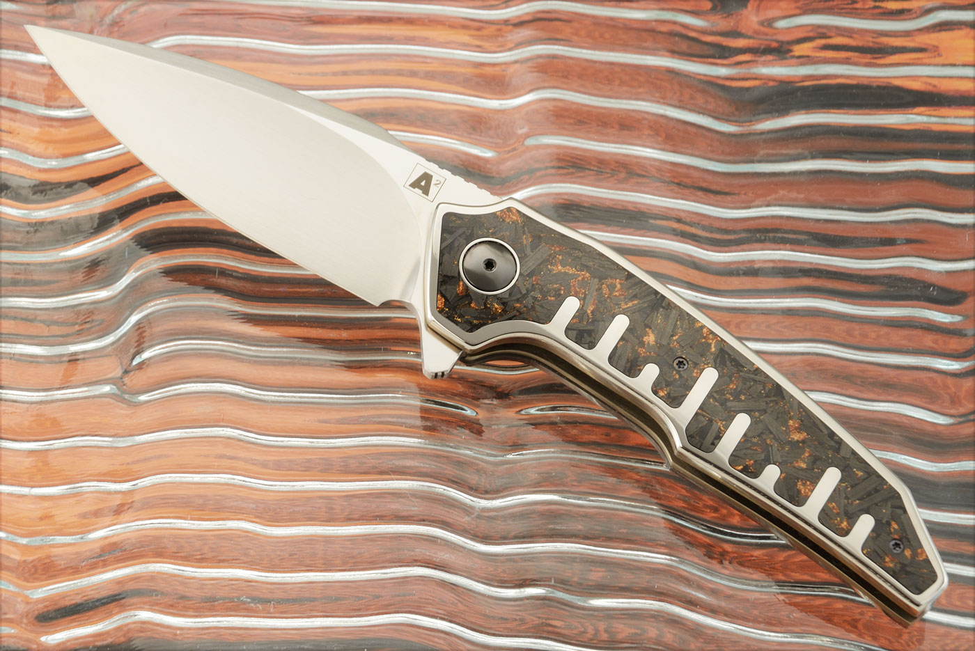 A6 Skyline Middi Framelock Interframe Flipper with Titanium and Copper Shred Carbon Fiber (Ceramic IKBS) - M390