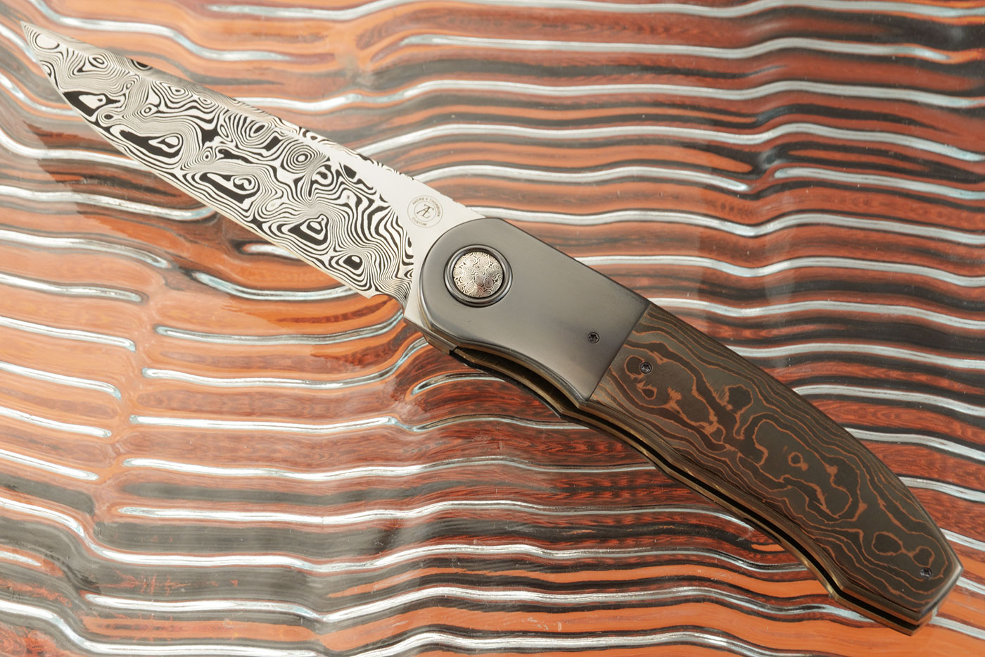 L48 Front Flipper with Copper Camo FatCarbon and Zirconium (Ceramic IKBS) - Damasteel