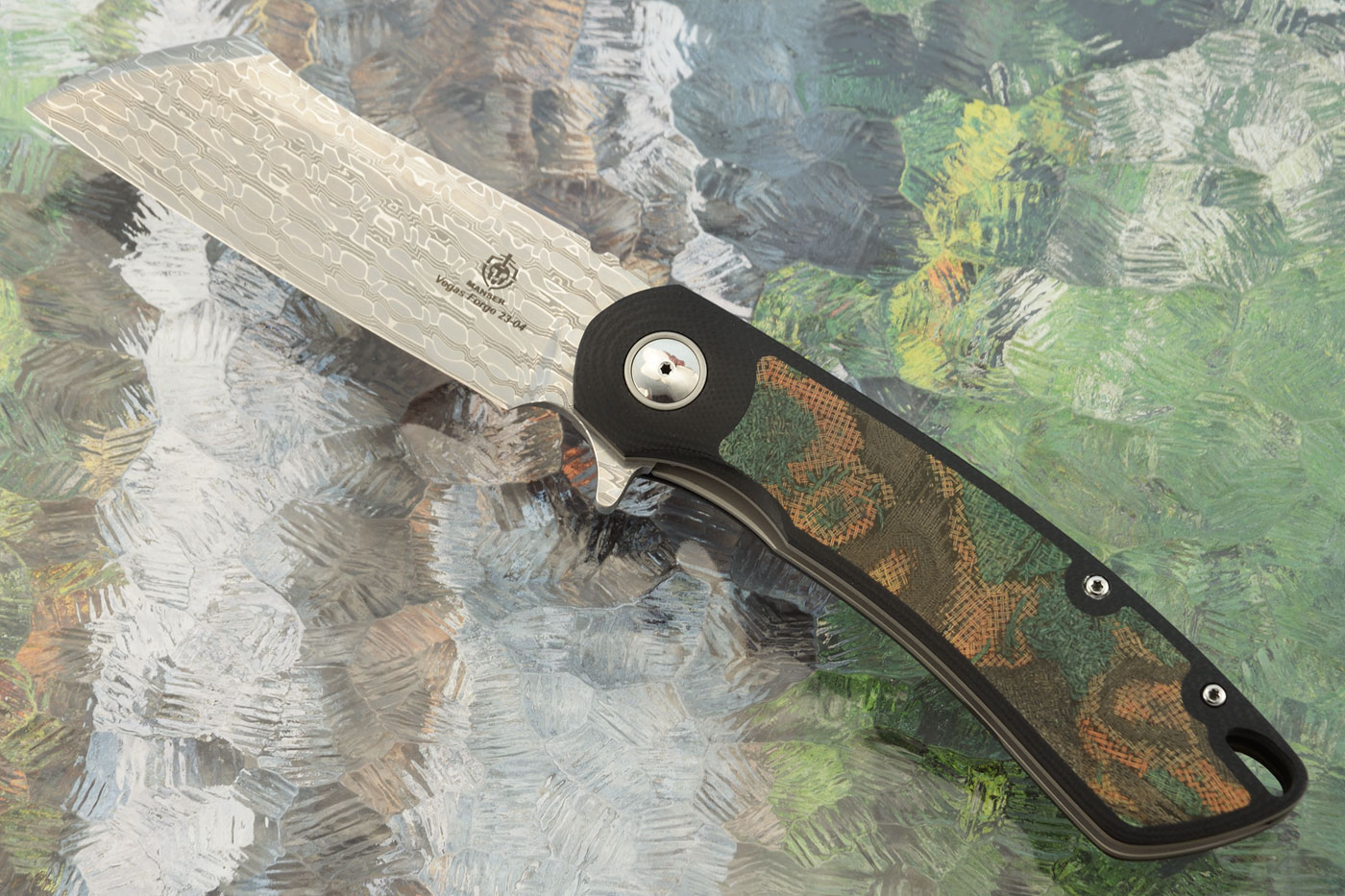 P6 Damascus Flipper with Rag Micarta (Ceramic Bearings)