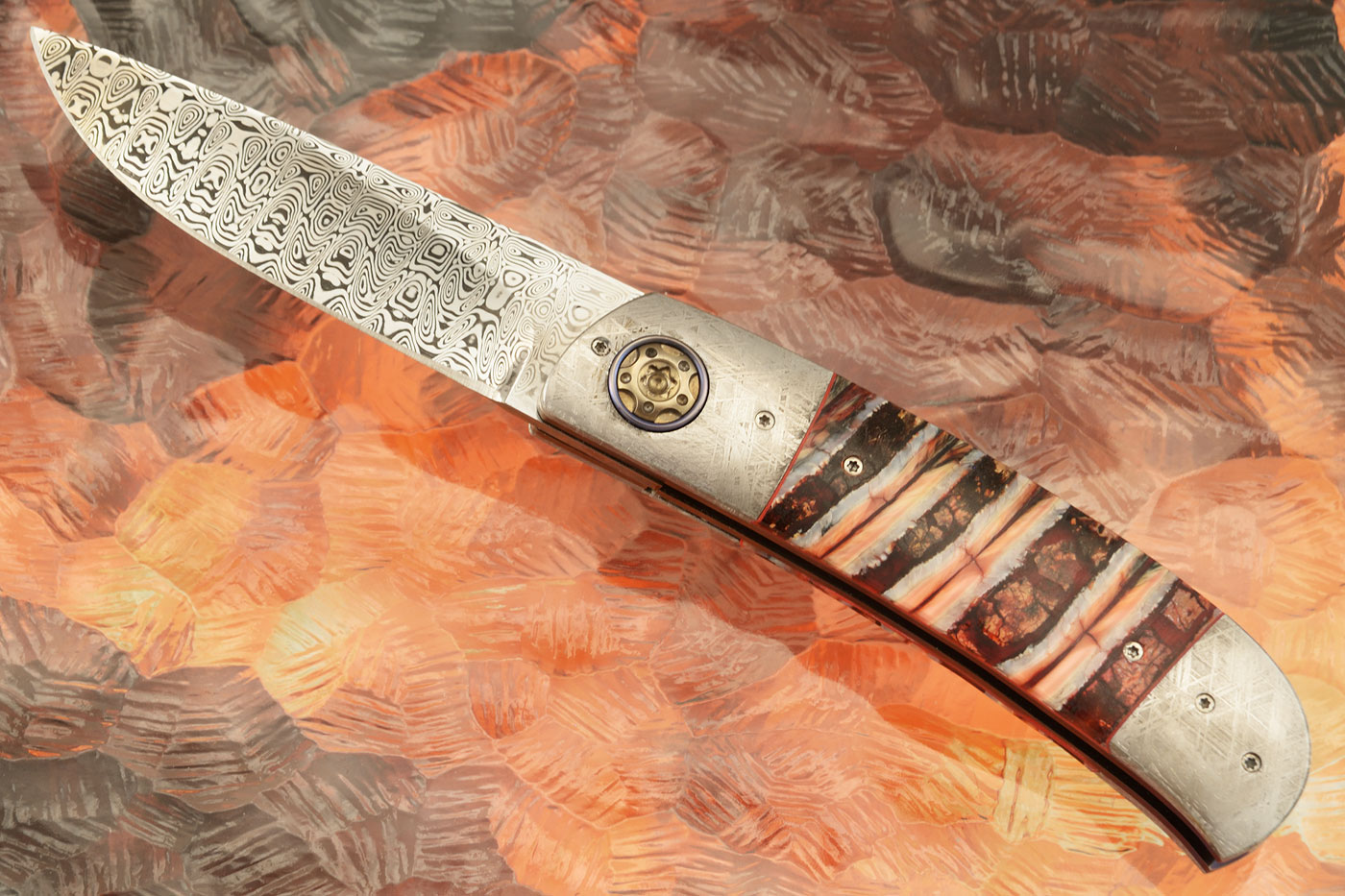 LL-H Front Flipper with Mammoth Molar, Damascus, and Meteorite (Ceramic IKBS)