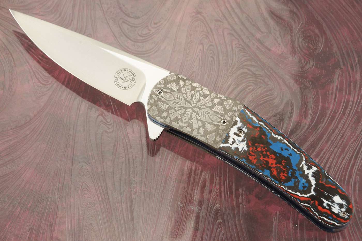 Flipper with Nebula FatCarbon and Mosaic Damascus (Ceramic IKBS) - Elmax