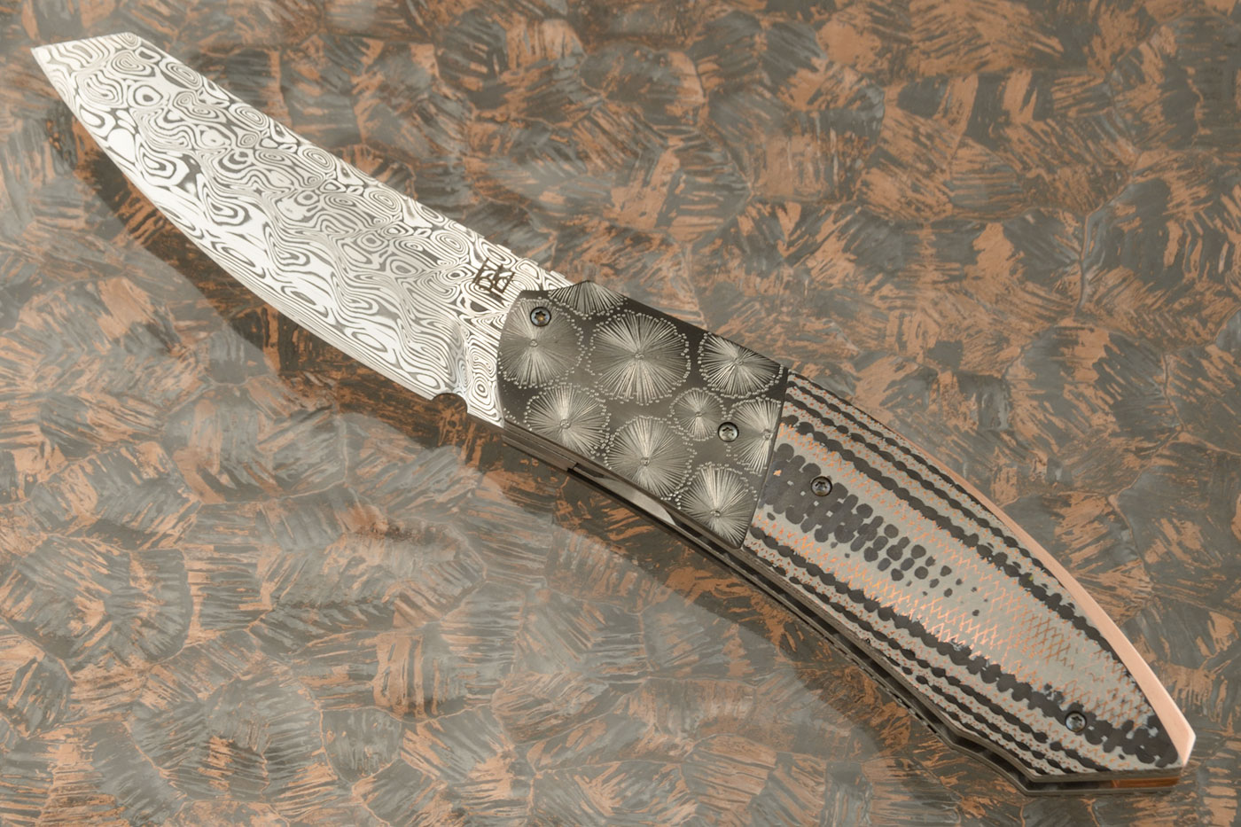 Front Flipper with Damasteel, Copper Mesh Carbon Fiber, and Zirconium (IKBS)