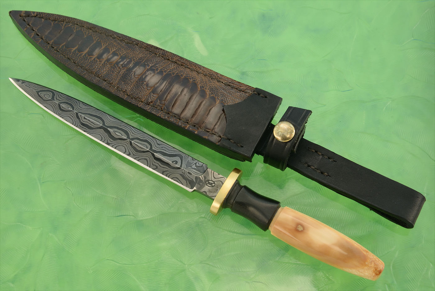 Damascus Dagger with Walrus Ivory Artifact and African Blackwood