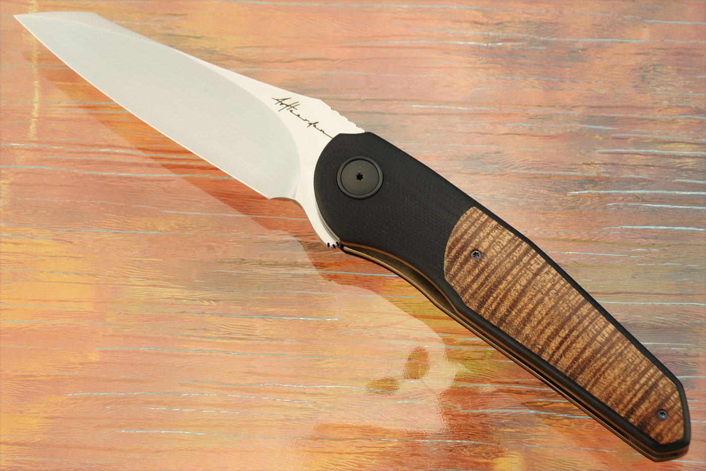 M46 Flipper with Black G-10 and Curly Koa (Ceramic IKBS) - M390