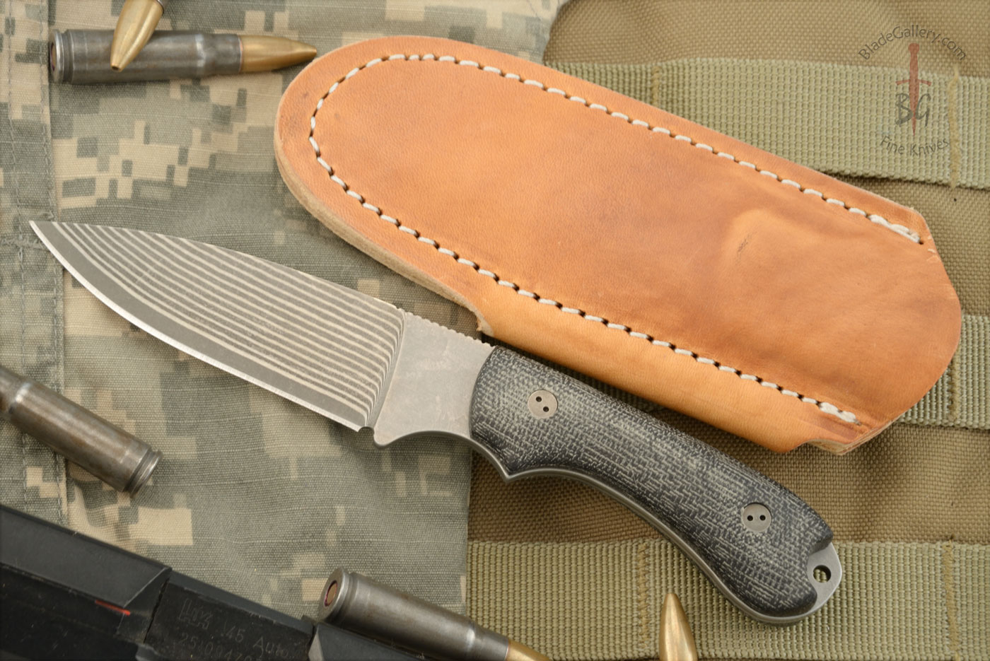 Guardian 3.2 - 3D Black Micarta, SG2 San Mai Damascus, Full Height Flat Grind