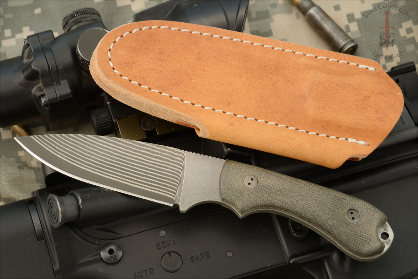Guardian 3.2 - 3D Green Micarta, SG2 San Mai Damascus, Full Height Flat Grind
