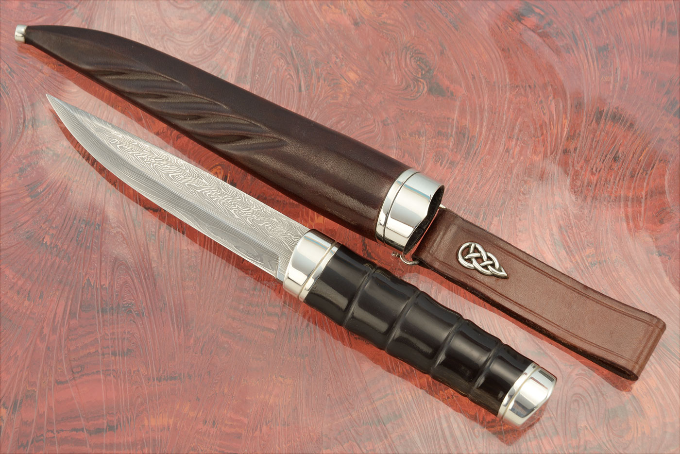 Multi-bar Damascus Puukko with Fluted Buffalo Horn and Silver