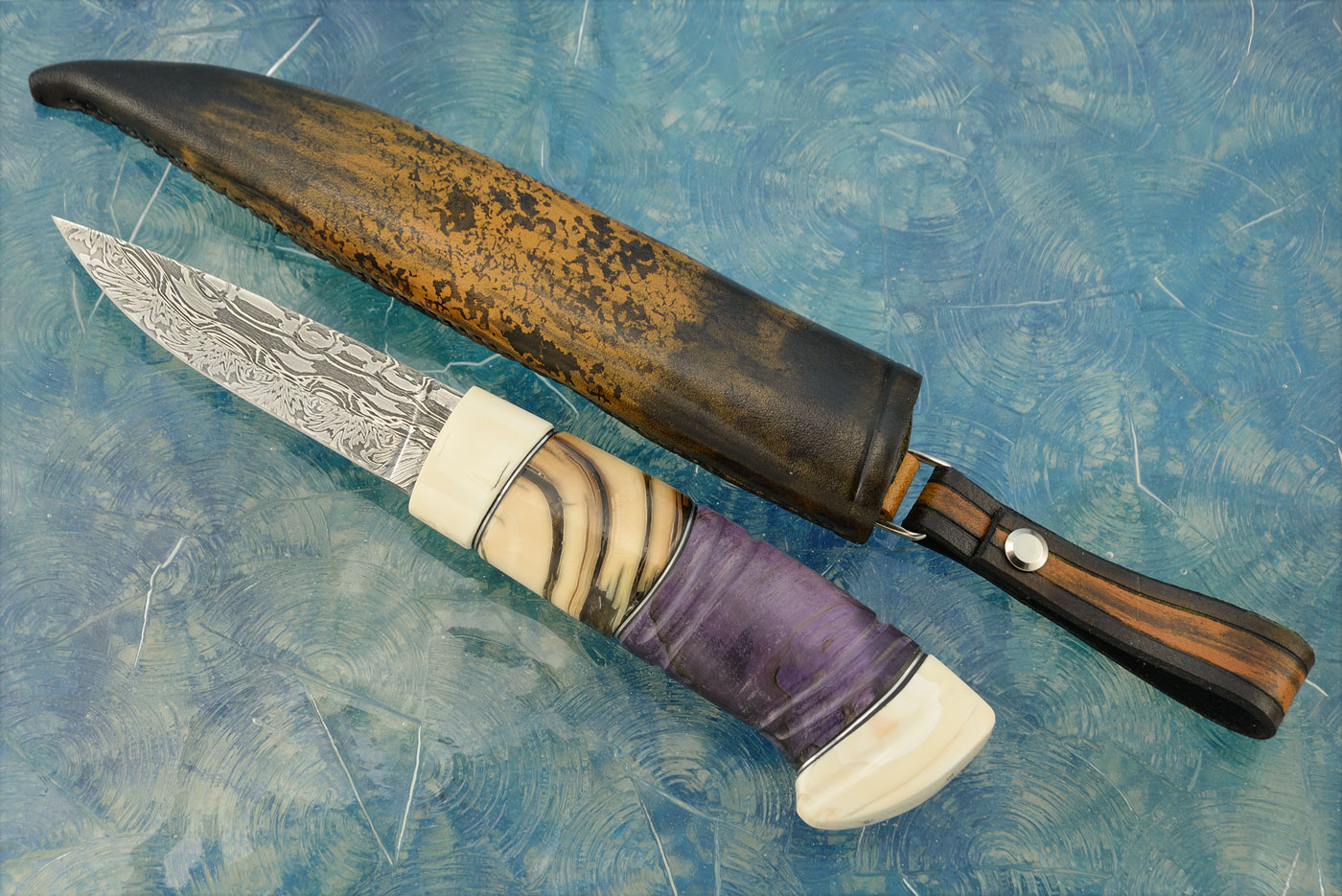 Damascus Swedish Hunter with Birch, Mammoth Ivory, and Warthog Tusk