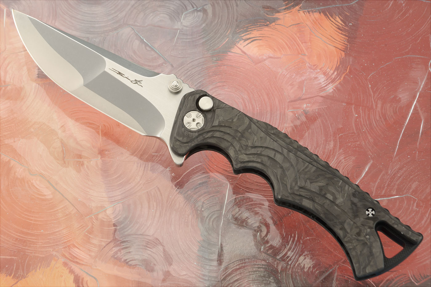 Tighe Fighter Button Lock Flipper with Carbon Fiber and S-90V San Mai