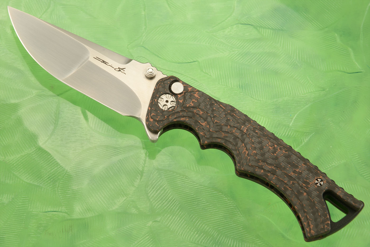 Tighe Fighter Button Lock Flipper with Copper Infused Carbon Fiber - RWL-34