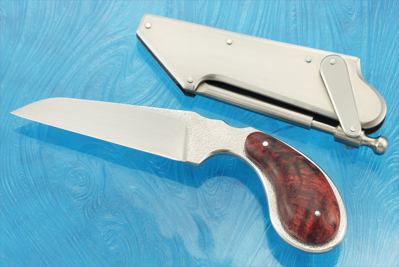 Piston Action Knife with Curly Maple