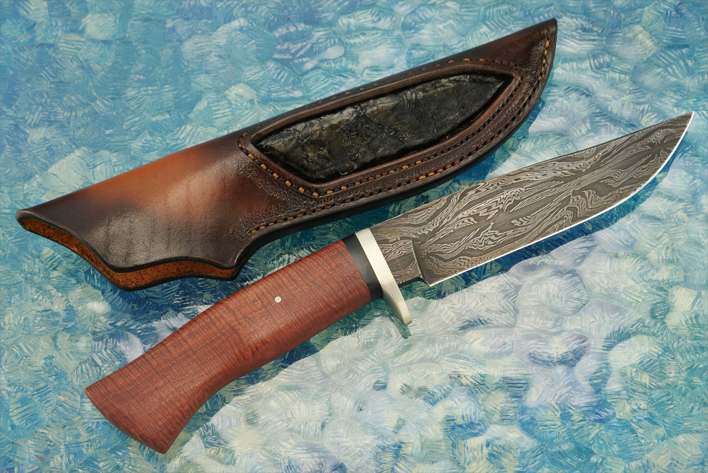 Damascus Hunter with Curly Red Gum