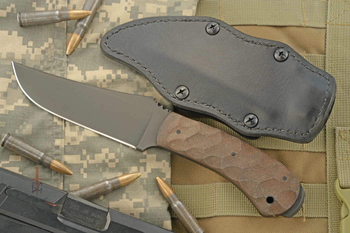 Crusher Belt Knife with Sculpted Brown Laminate