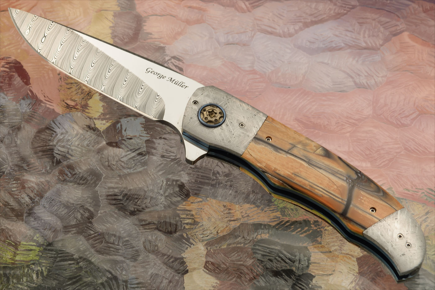 LL-BB Flipper with Mammoth Ivory, Damascus, and Meteorite (Ceramic IKBS)