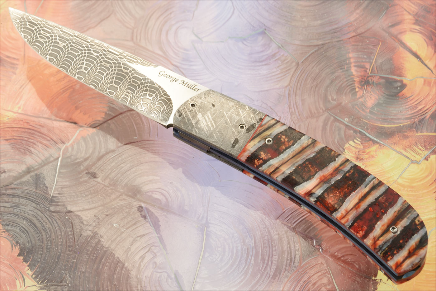 LL-H Front Flipper with Mammoth Molar, Damascus, and Meteorite (Ceramic IKBS)