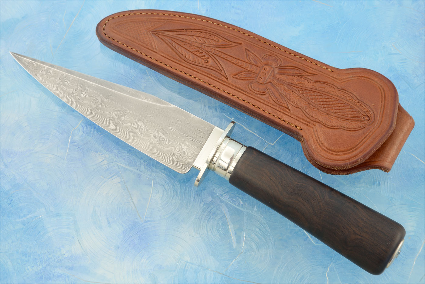 Damascus Montana Toothpick with Macassar Ebony and Sterling Silver