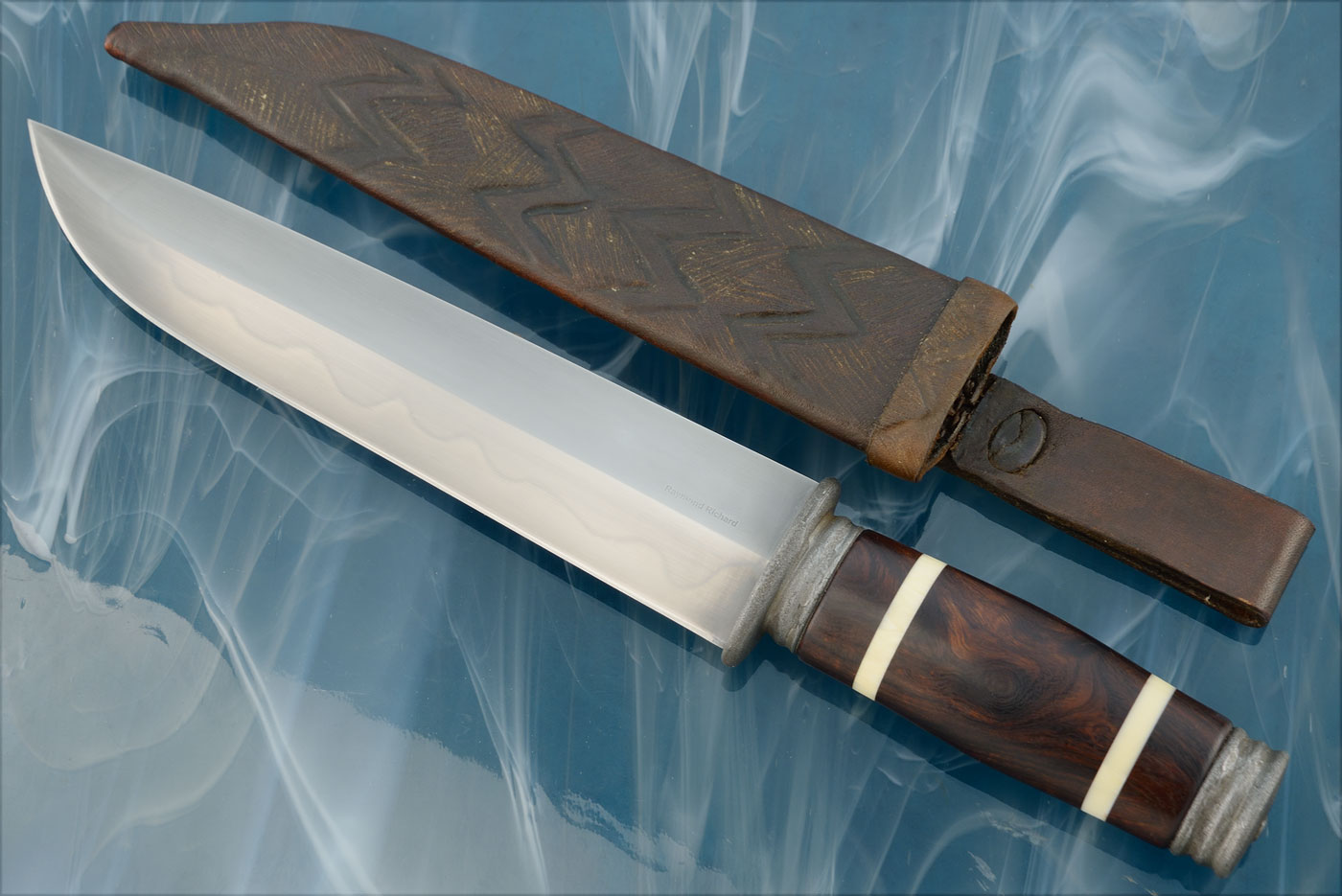 Honyaki Forged Bowie with Ironwood and Ancient Walrus Ivory