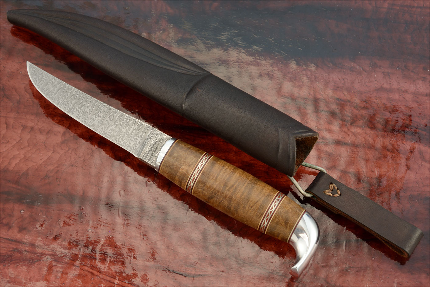 Damascus Puukko with Curly Maple