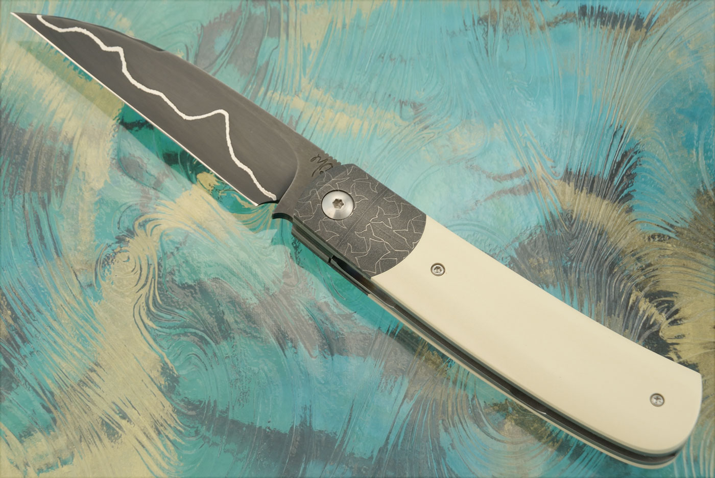 Swayback Front Flipper with Mosaic Damascus and Paper Micarta - San Mai