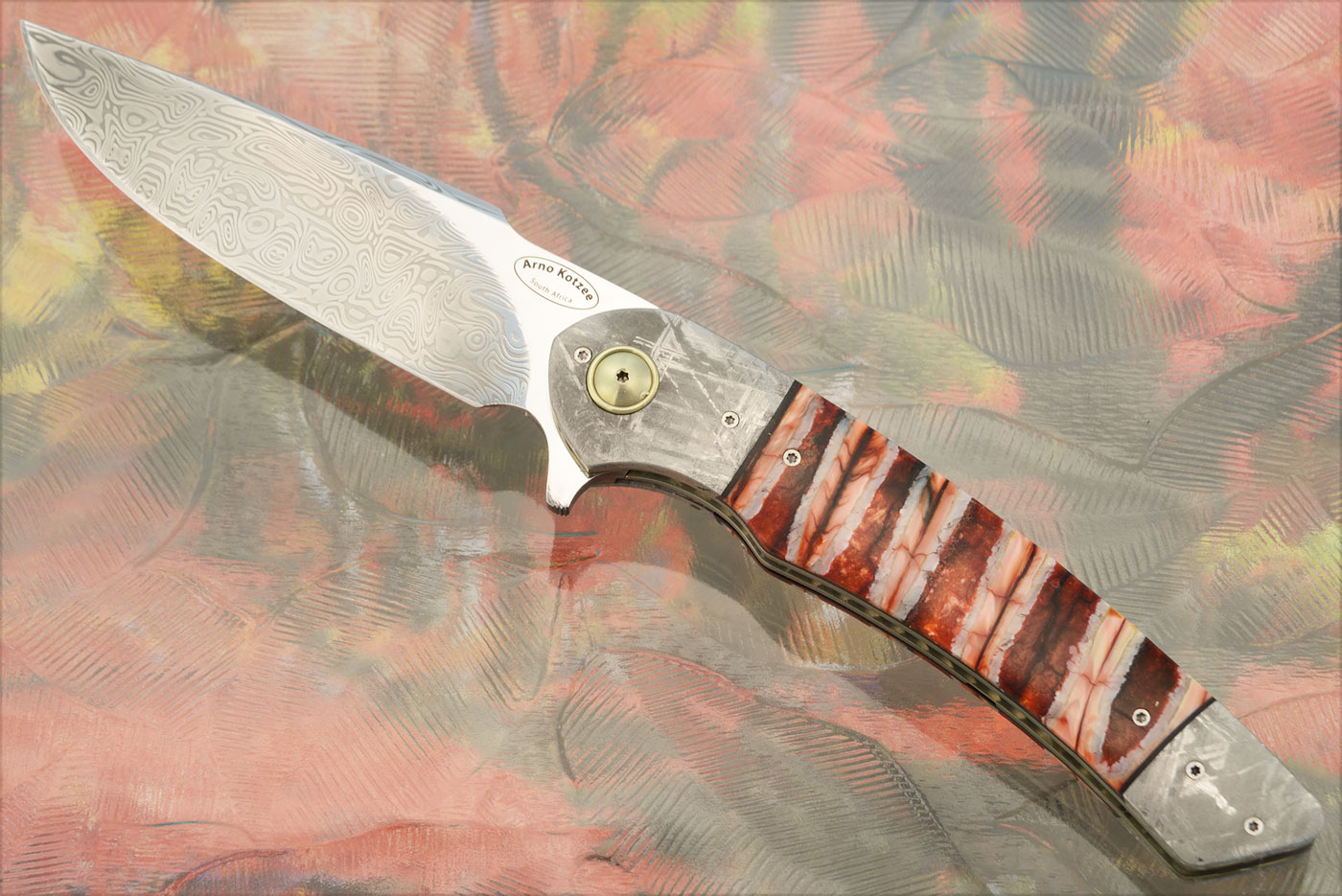 AK1 Damascus Flipper with Mammoth Molar and Meteorite (IKBS)