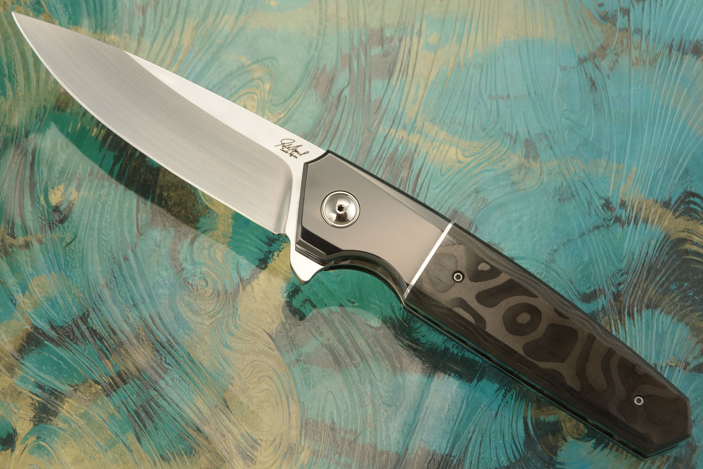 NS Linerlock Flipper with Black Camo Carbon Fiber and Zirconium - RWL-34