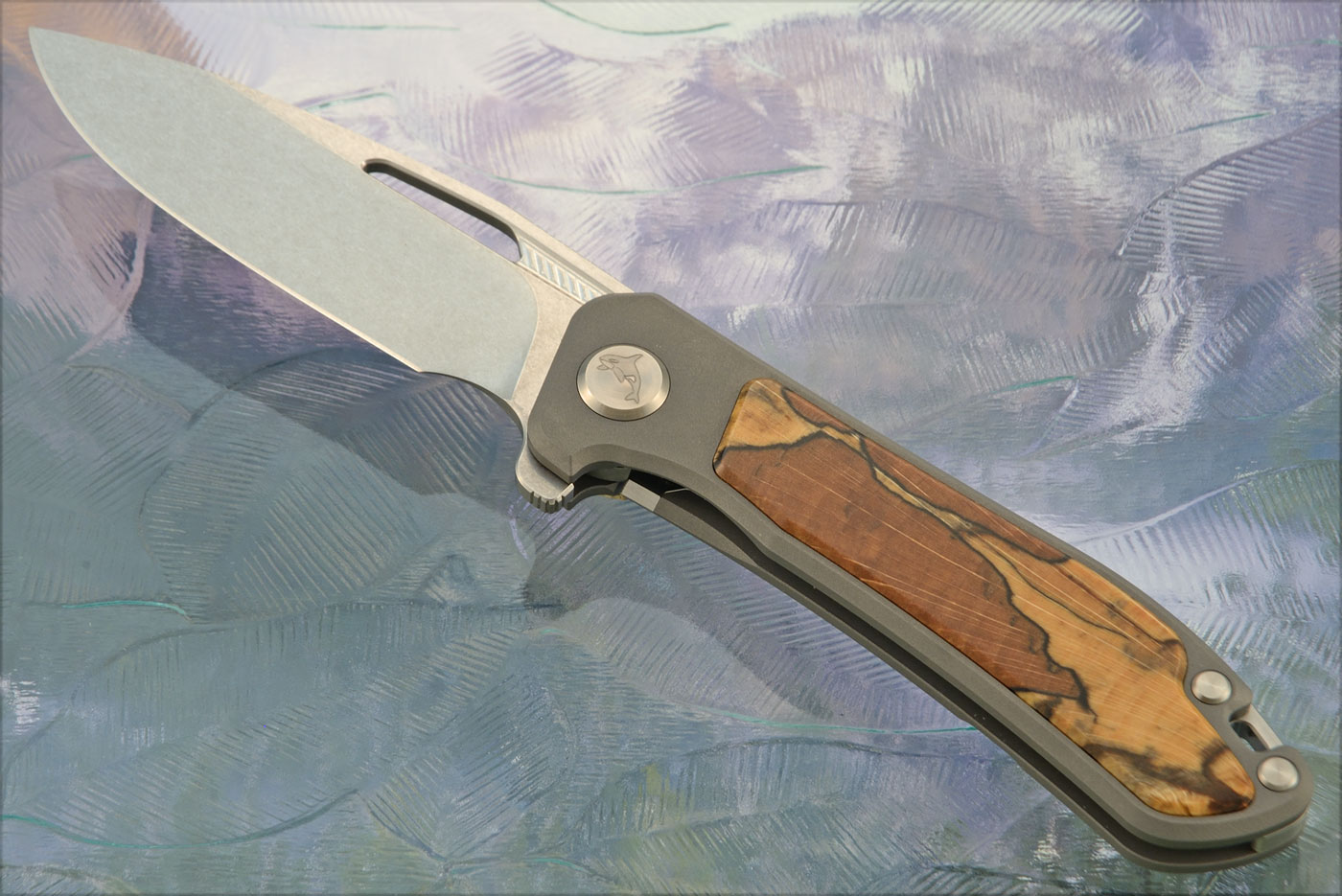 Orca 2.0 Frame Lock Flipper with Spalted Beech Inlay - Stonewash M390 - Serial 067