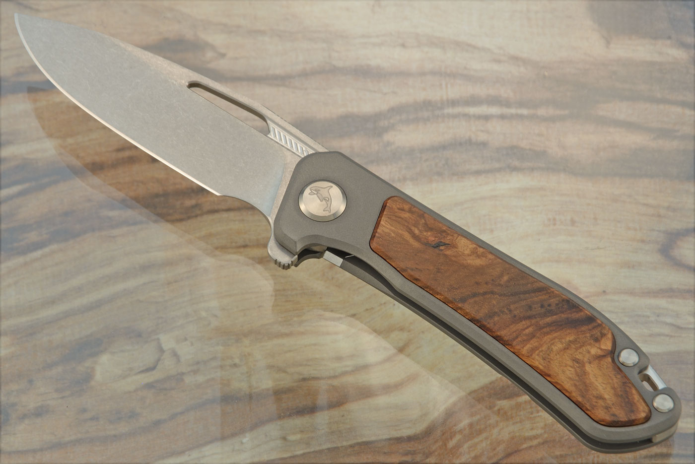 Orca 2.0 Frame Lock Flipper with Tambooti Inlay - Stonewash M390 - Serial 153