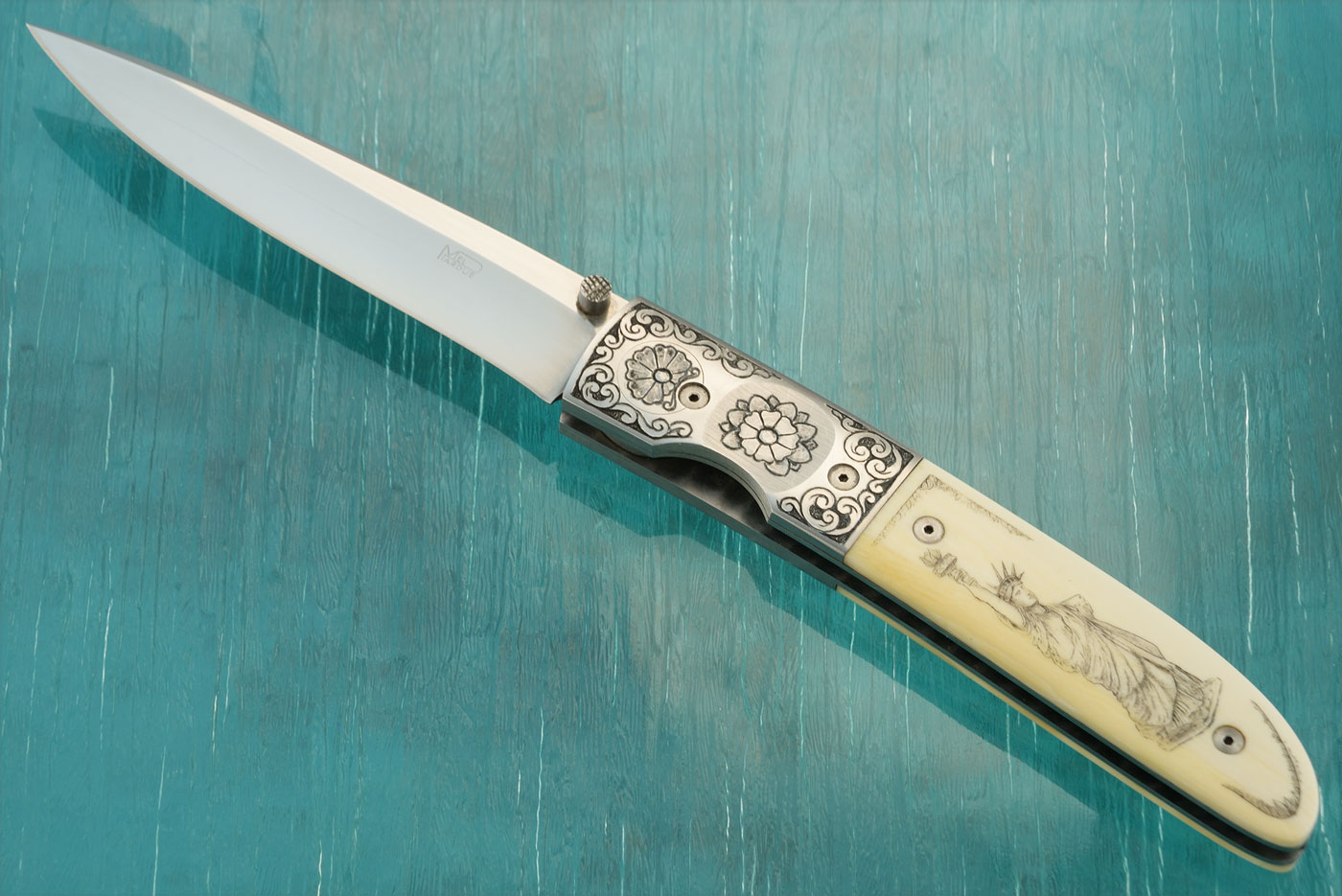 Liberty Folder with Scrimshawed Mammoth Ivory