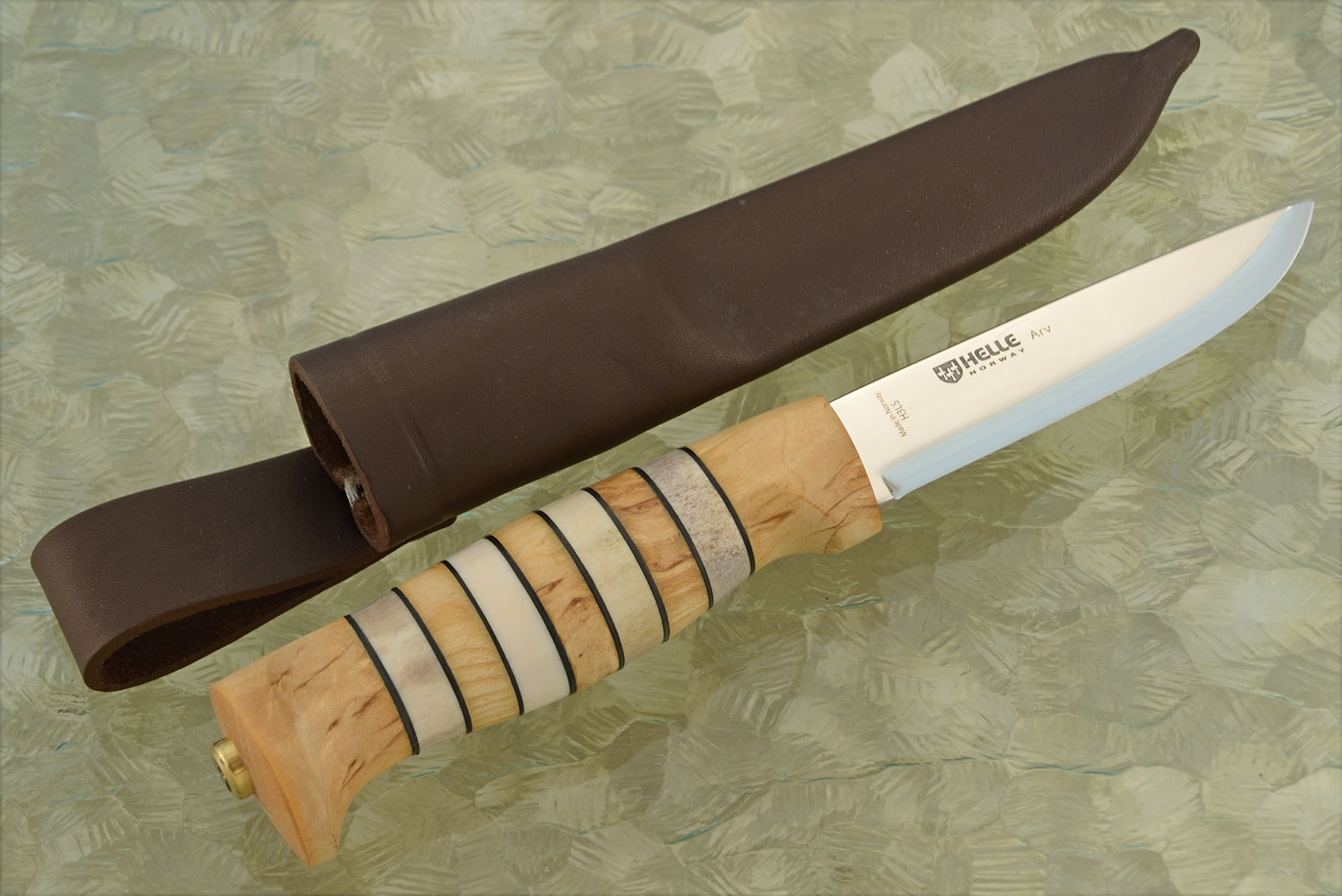 Arv Belt Knife with Reindeer Antler and Masur Birch - H3LS San Mai