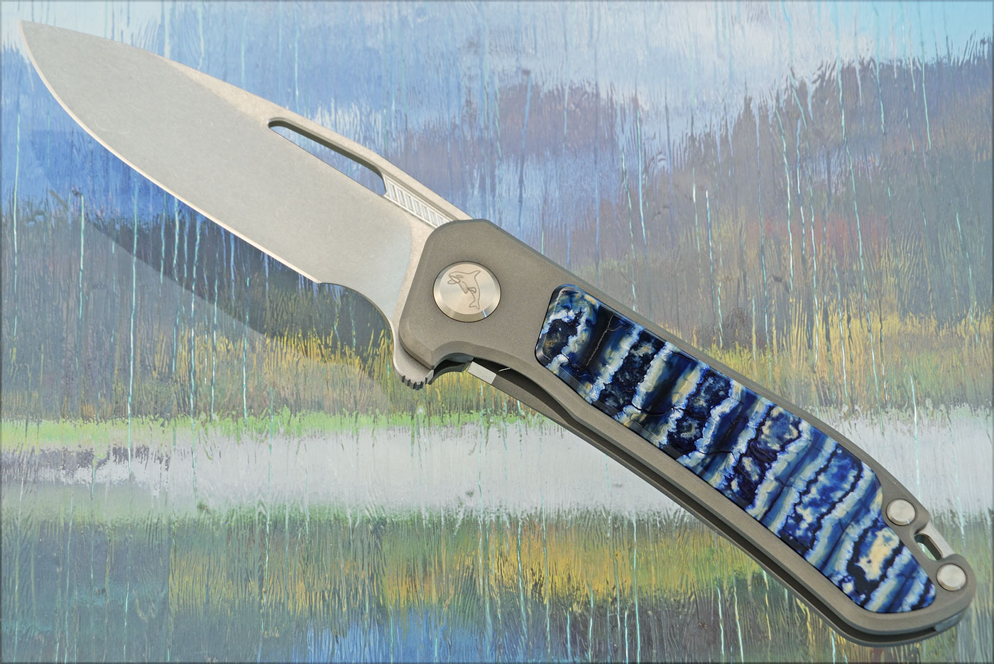 Orca 2.0 Frame Lock Flipper with Blue Mammoth Molar Inlay - Stonewash M390 - Serial 197