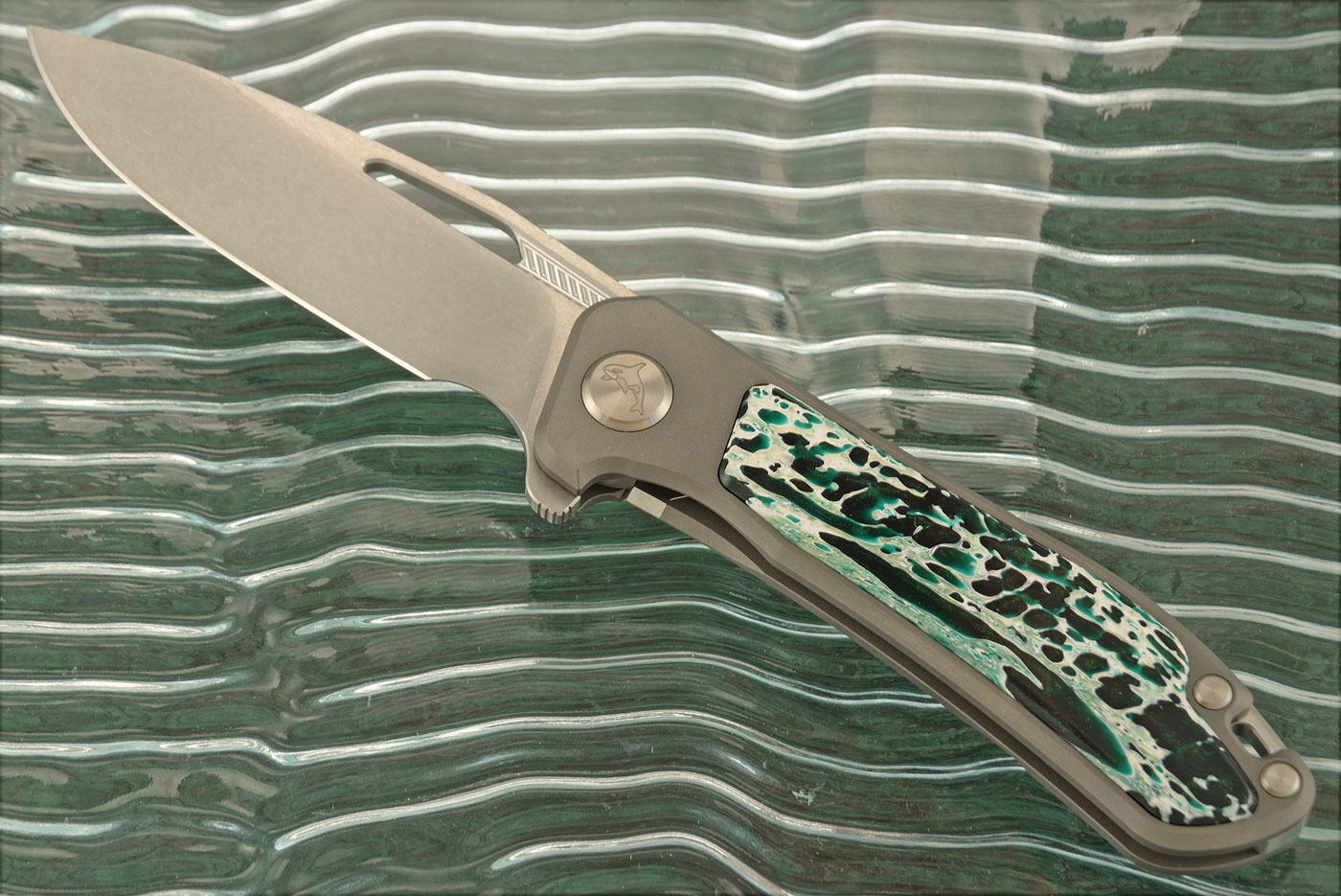 Orca 2.0 Frame Lock Flipper with Green Kudu Horn Inlay - Stonewash M390 - Serial 177