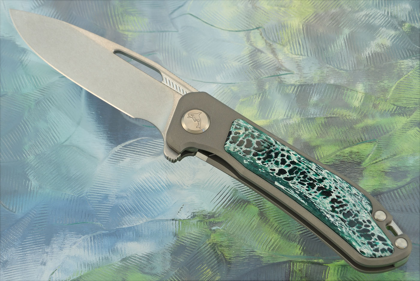 Orca 2.0 Frame Lock Flipper with Green Kudu Horn Inlay - Stonewash M390 - Serial 167