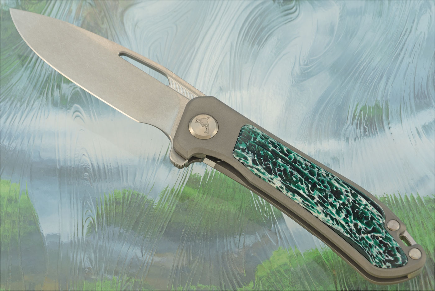 Orca 2.0 Frame Lock Flipper with Green Kudu Horn Inlay - M390 - Serial 164