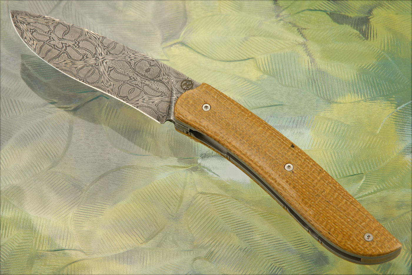 Damascus Gyr Front Flipper with Burlap Micarta