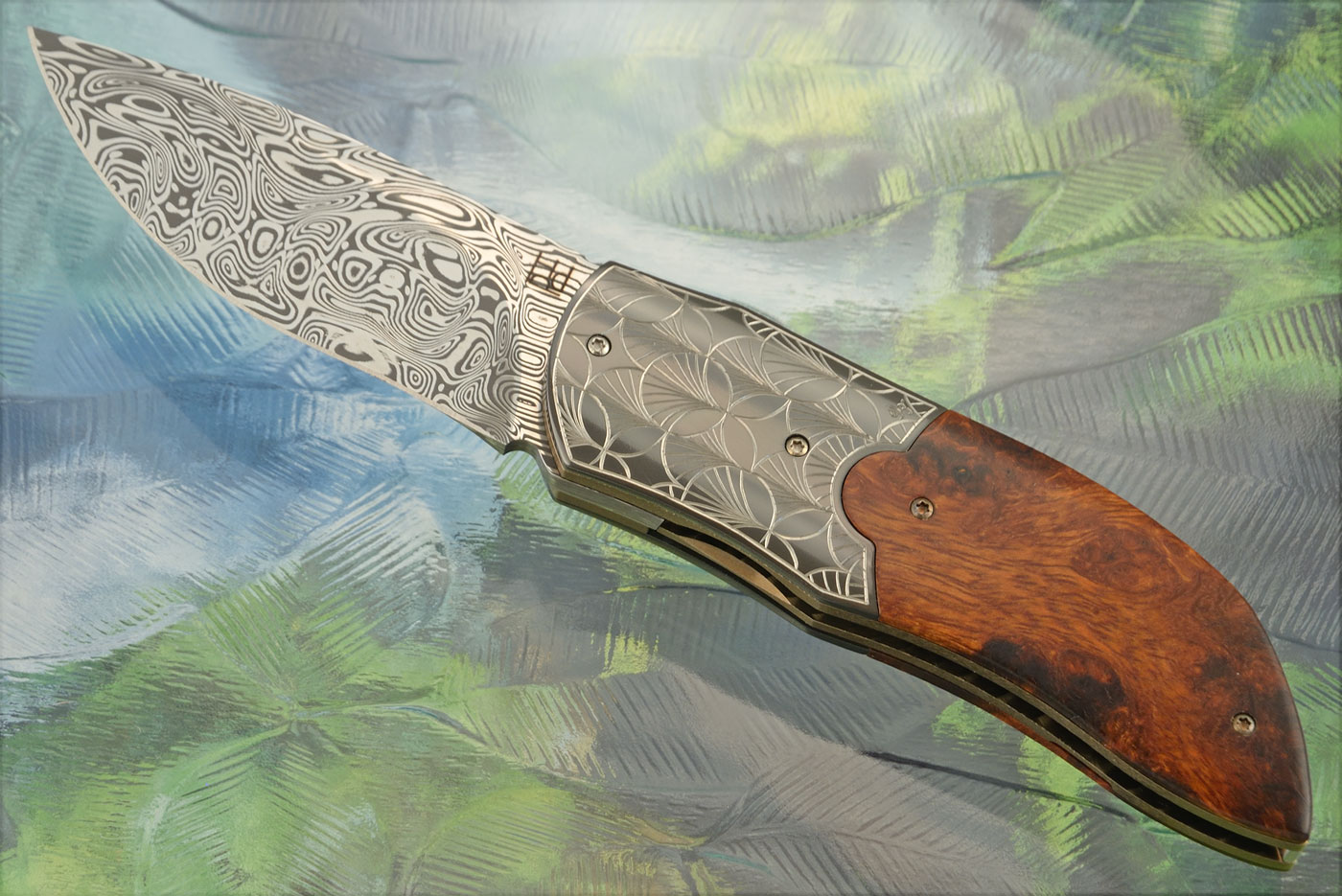 Engraved Rocket Front Flipper with Ironwood and Zirconium - Damasteel