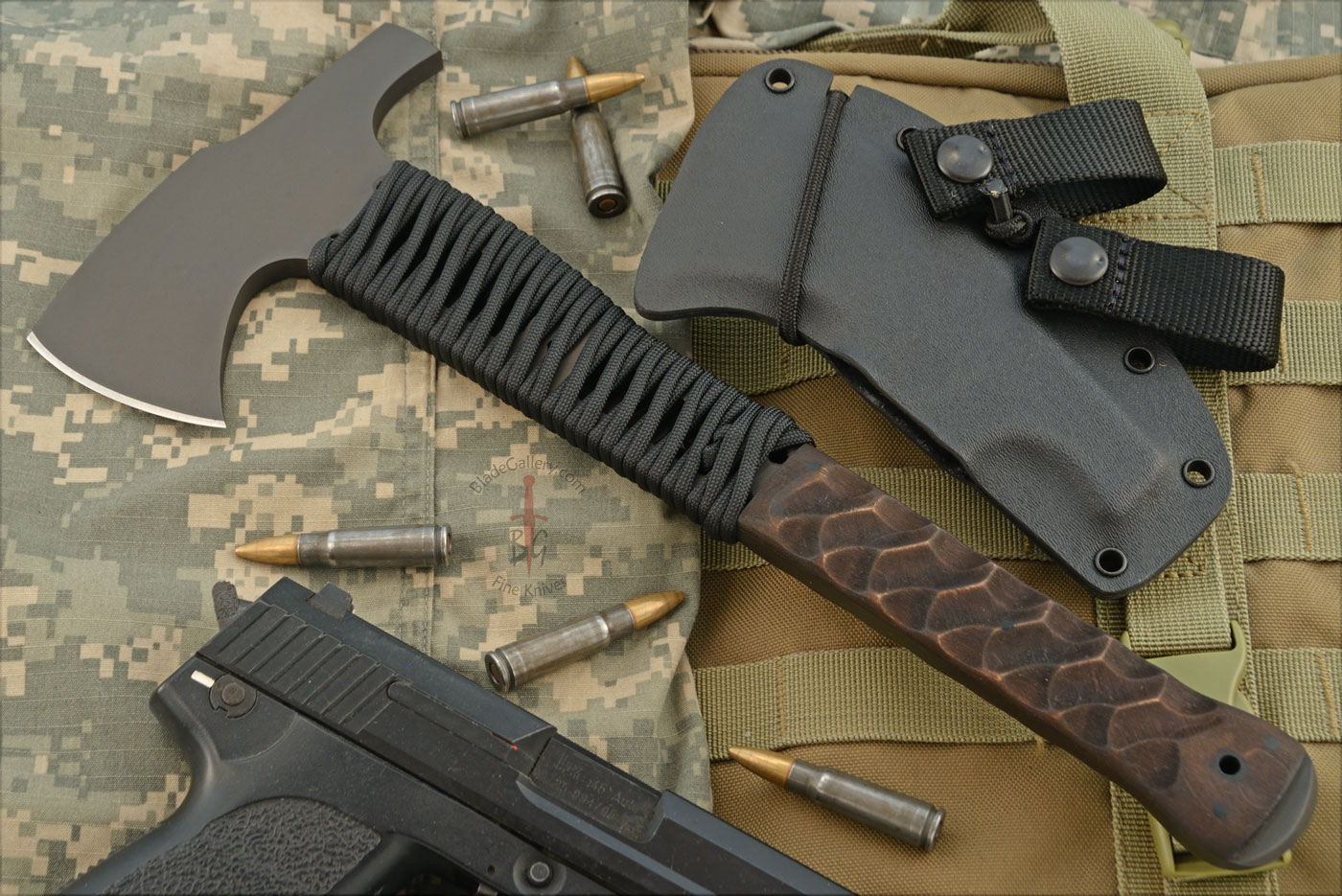 Hammer Combat Axe with Sculpted Maple, Cord Wrap