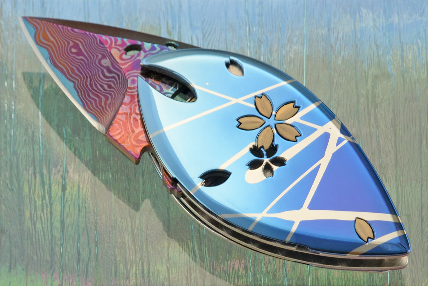 Damascus Kao Money Clip Folder with Anodized Titanium