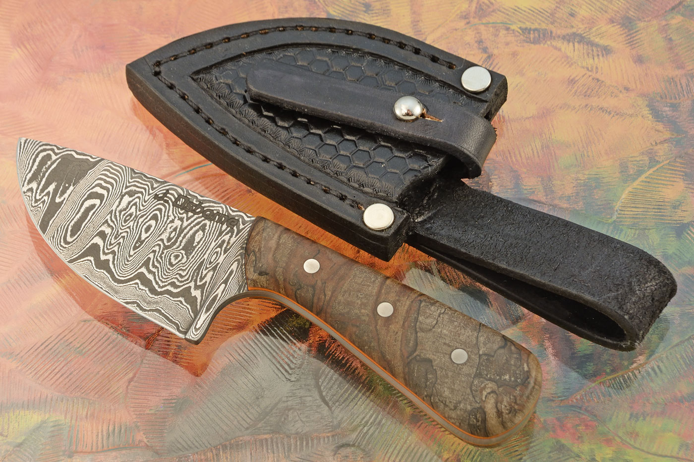 Damascus Three Finger Skinner with Spalted Maple