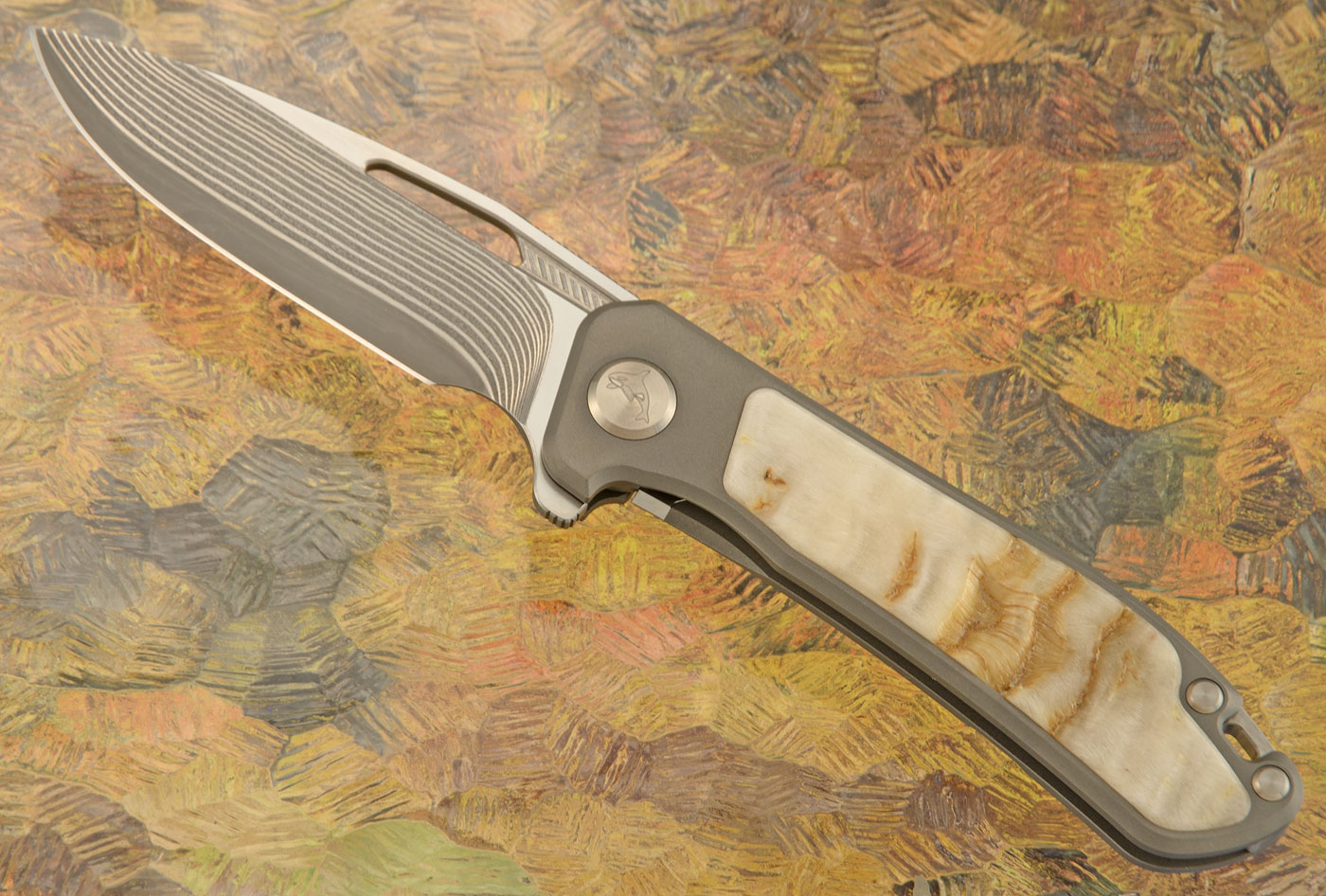 Orca 2.0 Frame Lock Flipper with Sheep Horn Inlay - SG2 San Mai Damascus - Serial 299