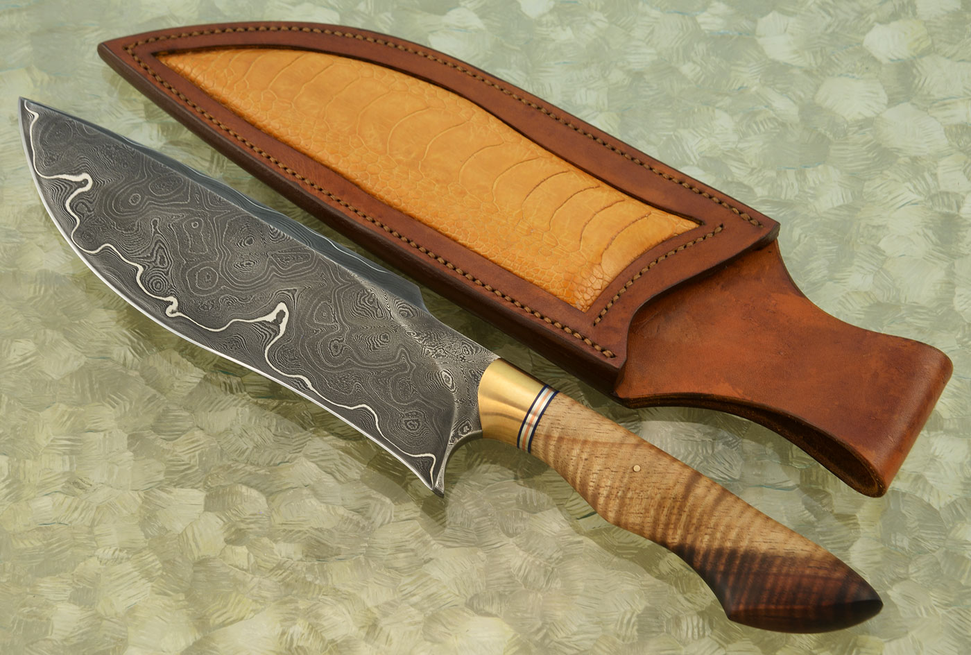 Damascus Recurve Chopper with Curly Koa